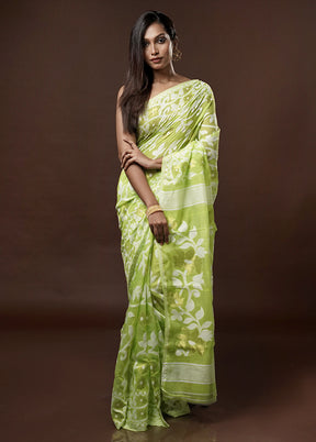 Green Tant Jamdani Saree Without Blouse Piece