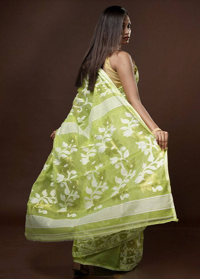 Green Tant Jamdani Saree Without Blouse Piece - Indian Silk House Agencies