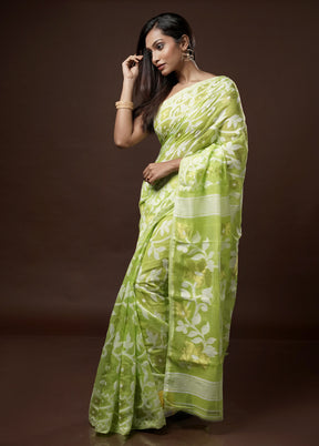 Green Tant Jamdani Saree Without Blouse Piece - Indian Silk House Agencies