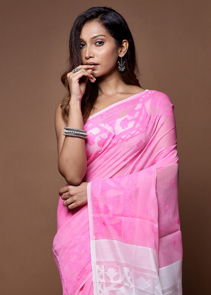 Pink Tant Jamdani Saree Without Blouse Piece - Indian Silk House Agencies