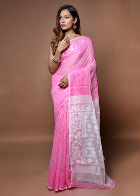 Pink Tant Jamdani Saree Without Blouse Piece - Indian Silk House Agencies