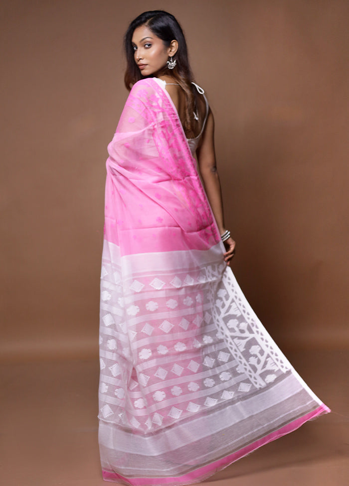 Pink Tant Jamdani Saree Without Blouse Piece - Indian Silk House Agencies