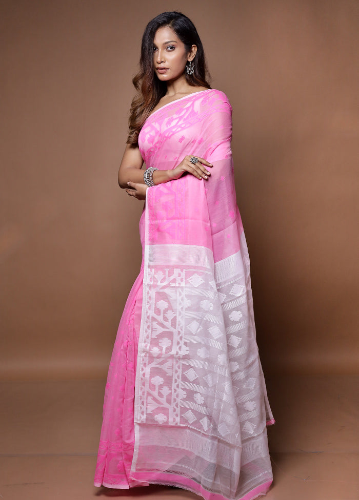 Pink Tant Jamdani Saree Without Blouse Piece - Indian Silk House Agencies