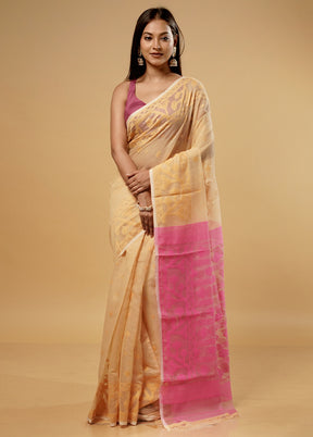 Cream Tant Jamdani Saree Without Blouse Piece - Indian Silk House Agencies