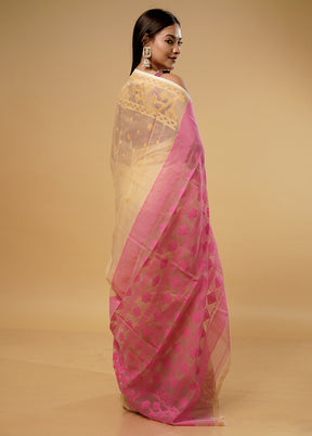 Cream Tant Jamdani Saree Without Blouse Piece - Indian Silk House Agencies