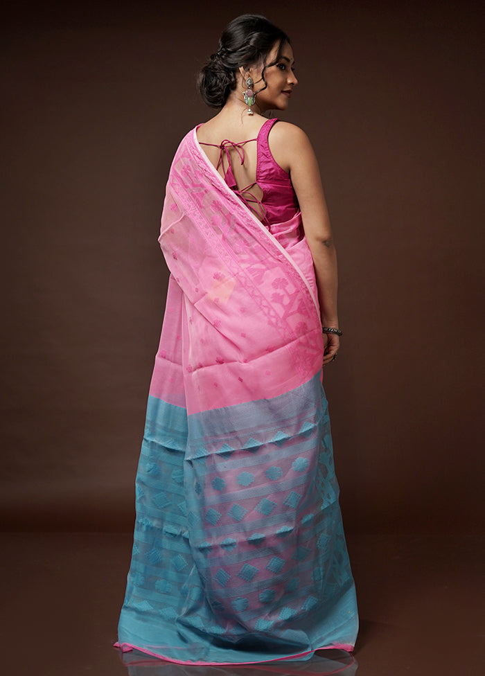 Pink Tant Jamdani Saree Without Blouse Piece - Indian Silk House Agencies