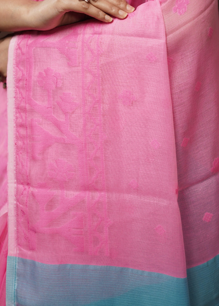 Pink Tant Jamdani Saree Without Blouse Piece