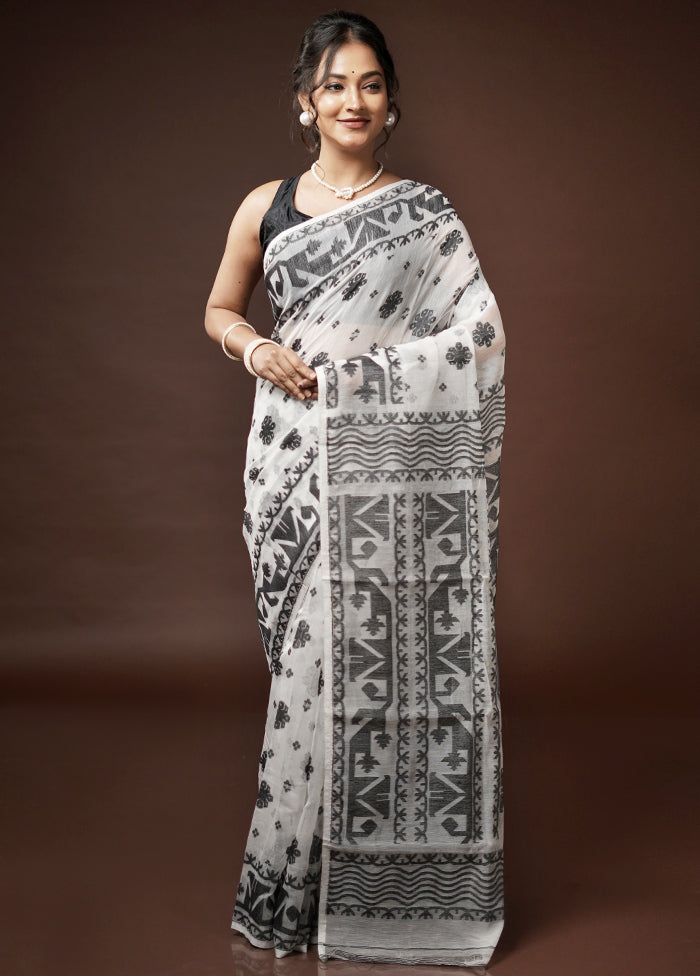 Cream Tant Jamdani Saree Without Blouse Piece - Indian Silk House Agencies