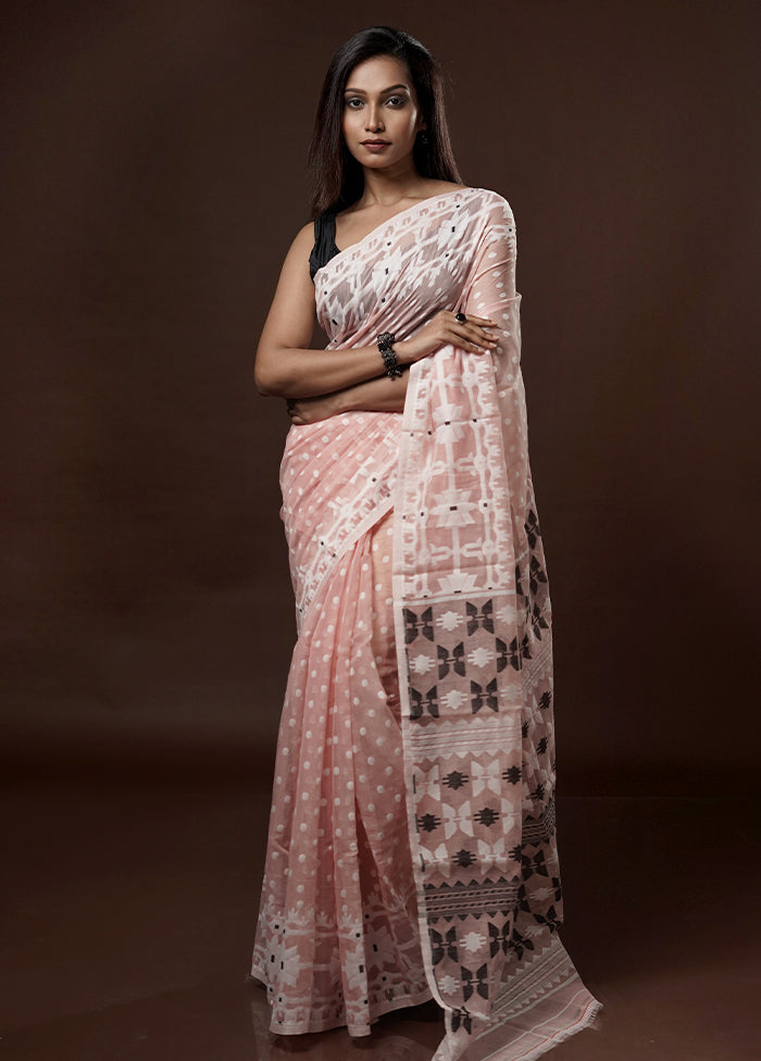 Pink Tant Jamdani Saree Without Blouse Piece