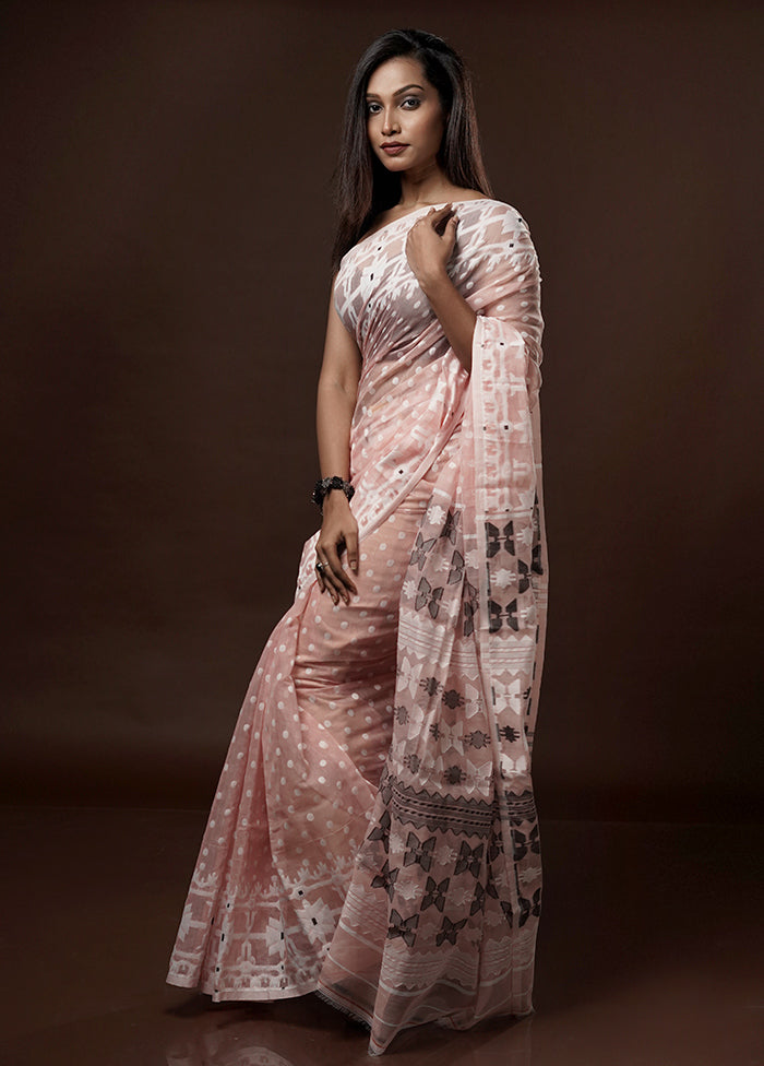 Pink Tant Jamdani Saree Without Blouse Piece - Indian Silk House Agencies