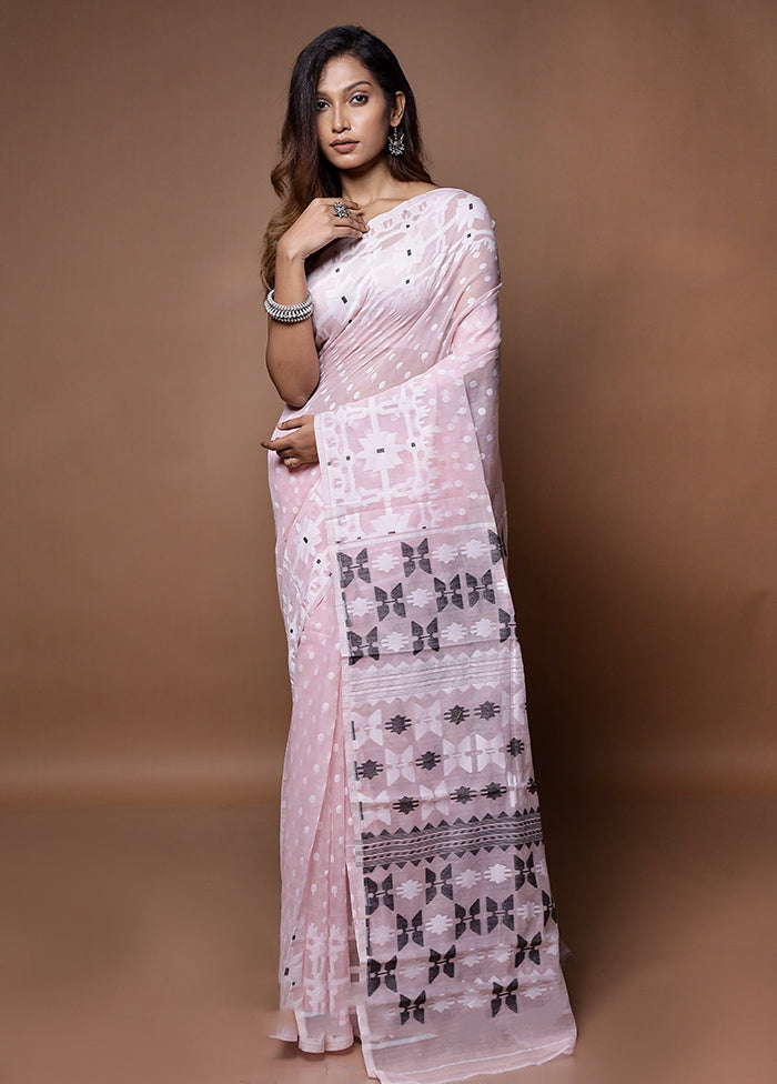 Peach Tant Jamdani Saree Without Blouse Piece