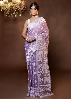 Purple Tant Jamdani Saree Without Blouse Piece