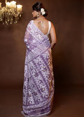 Purple Tant Jamdani Saree Without Blouse Piece