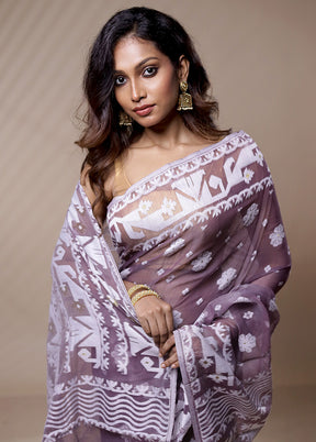 Purple Tant Jamdani Saree Without Blouse Piece - Indian Silk House Agencies