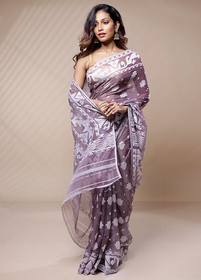 Purple Tant Jamdani Saree Without Blouse Piece - Indian Silk House Agencies