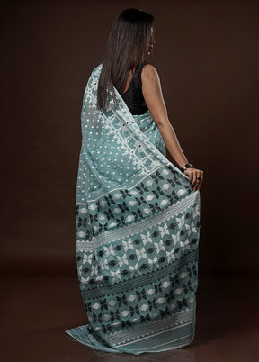 Blue Tant Jamdani Saree Without Blouse Piece