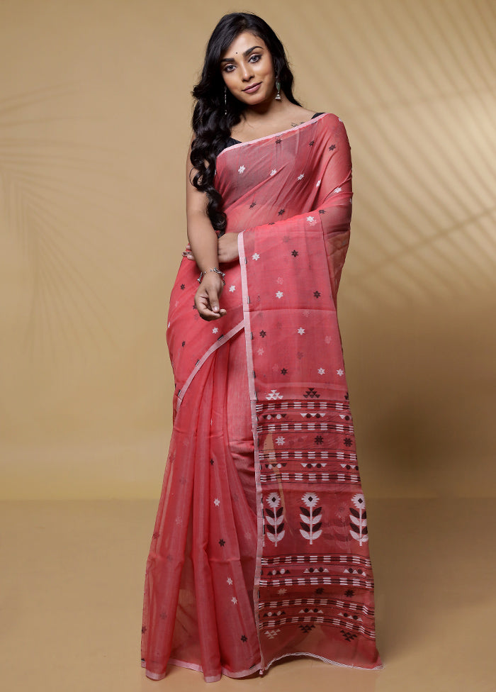 Red Tant Cotton Saree Without Blouse Piece - Indian Silk House Agencies