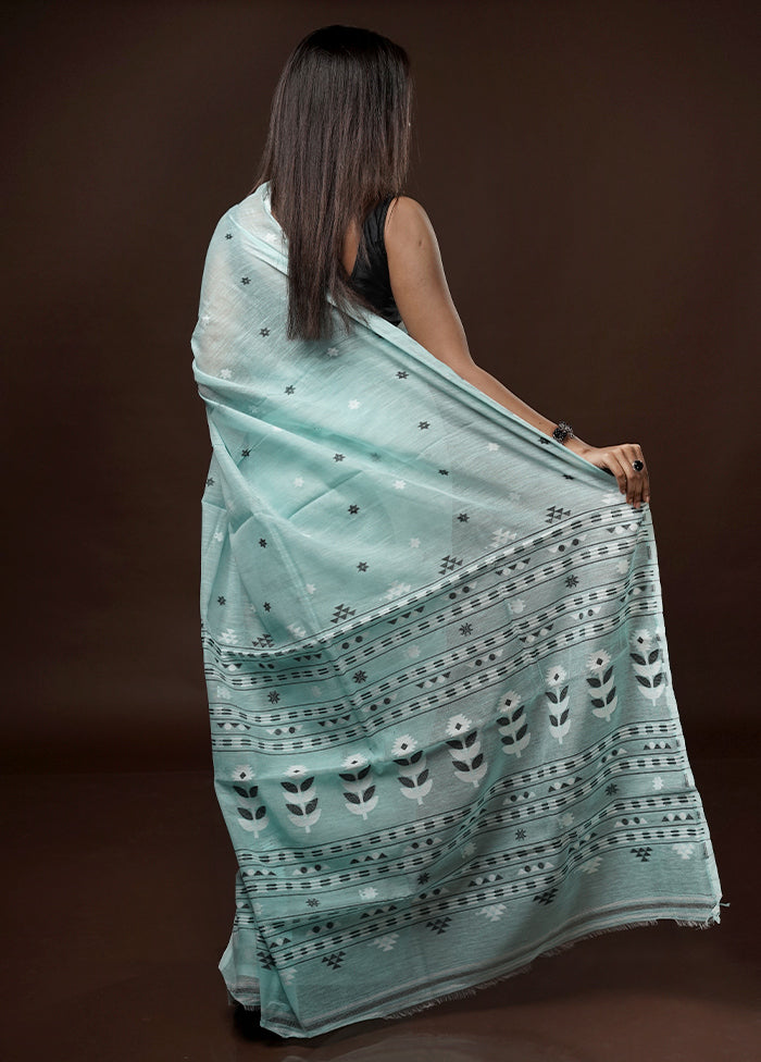 Blue Tant Jamdani Saree Without Blouse Piece