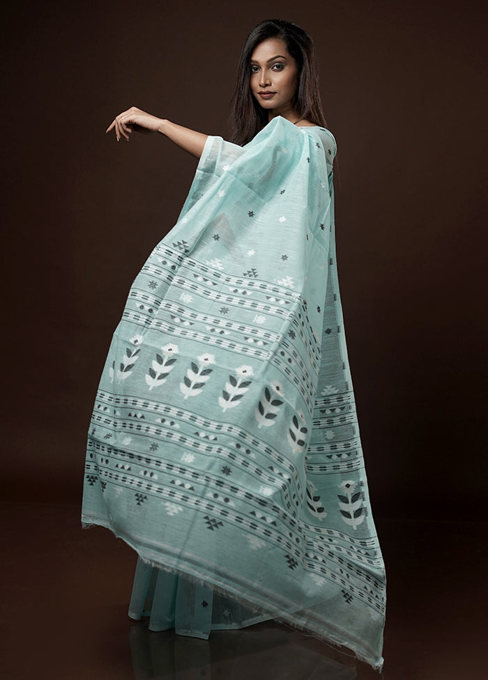 Blue Tant Jamdani Saree Without Blouse Piece - Indian Silk House Agencies