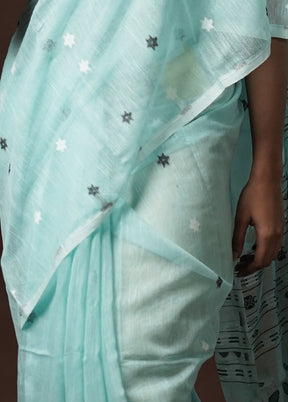 Blue Tant Jamdani Saree Without Blouse Piece - Indian Silk House Agencies