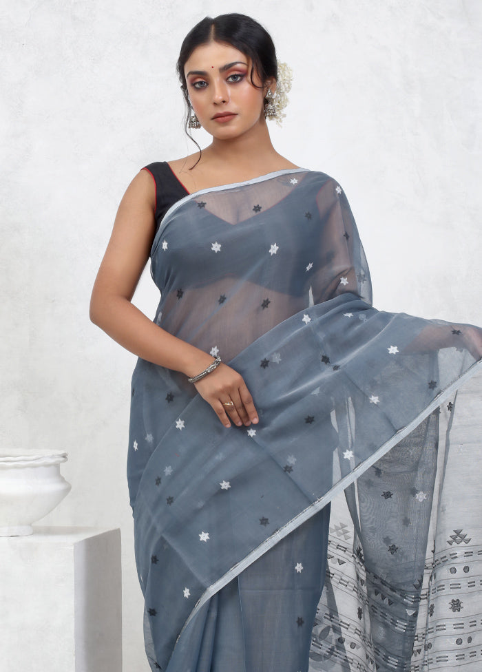 Grey Tant Jamdani Saree Without Blouse Piece - Indian Silk House Agencies