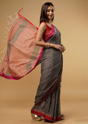 Gray Khadi Cotton Saree With Blouse Piece - Indian Silk House Agencies