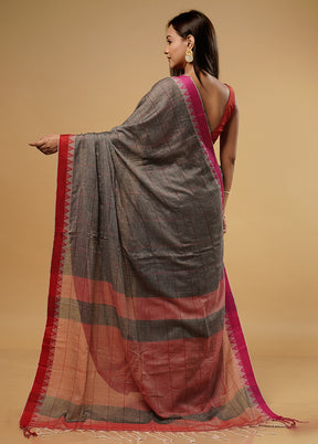 Gray Khadi Cotton Saree With Blouse Piece - Indian Silk House Agencies