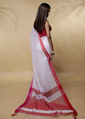 White Khadi Cotton Saree Without Blouse Piece - Indian Silk House Agencies
