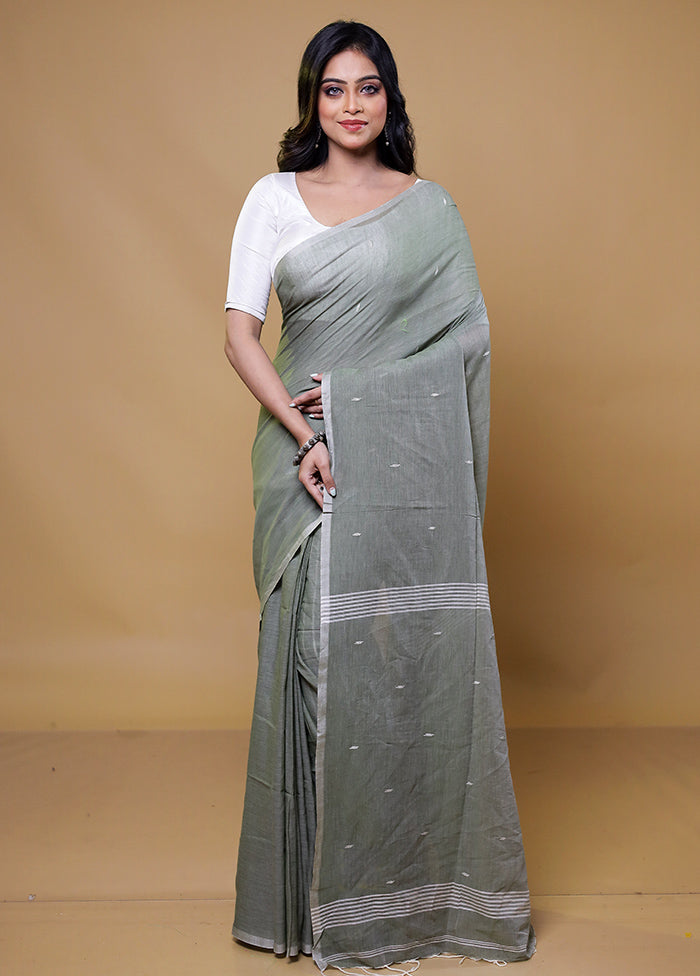 Grey Khadi Cotton Saree With Blouse Piece