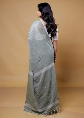 Grey Khadi Cotton Saree With Blouse Piece