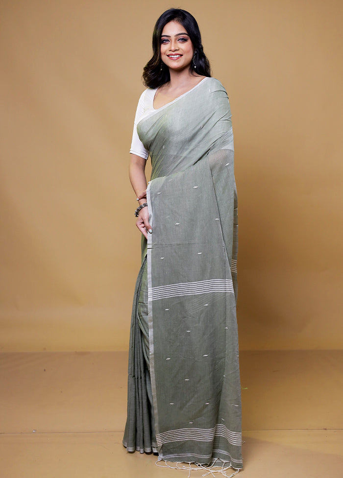 Grey Khadi Cotton Saree With Blouse Piece