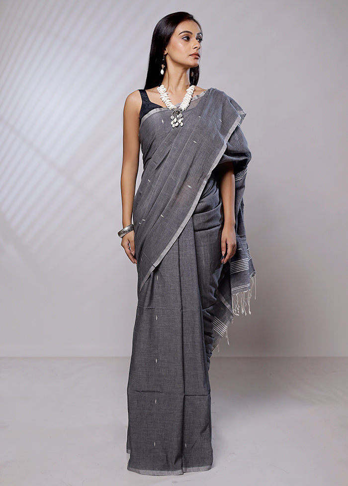 Grey Khaddi Banarasi Silk Saree With Blouse Piece