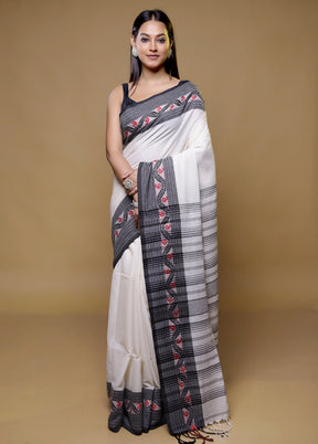 White Khadi Cotton Saree With Blouse Piece