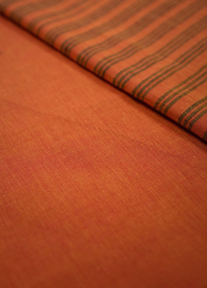 Orange Khadi Cotton Saree With Blouse Piece