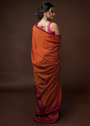 Orange Khadi Cotton Saree With Blouse Piece - Indian Silk House Agencies