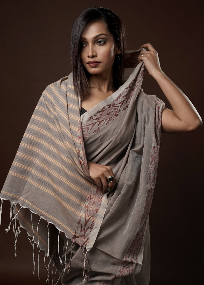 Grey Khadi Cotton Saree With Blouse Piece - Indian Silk House Agencies