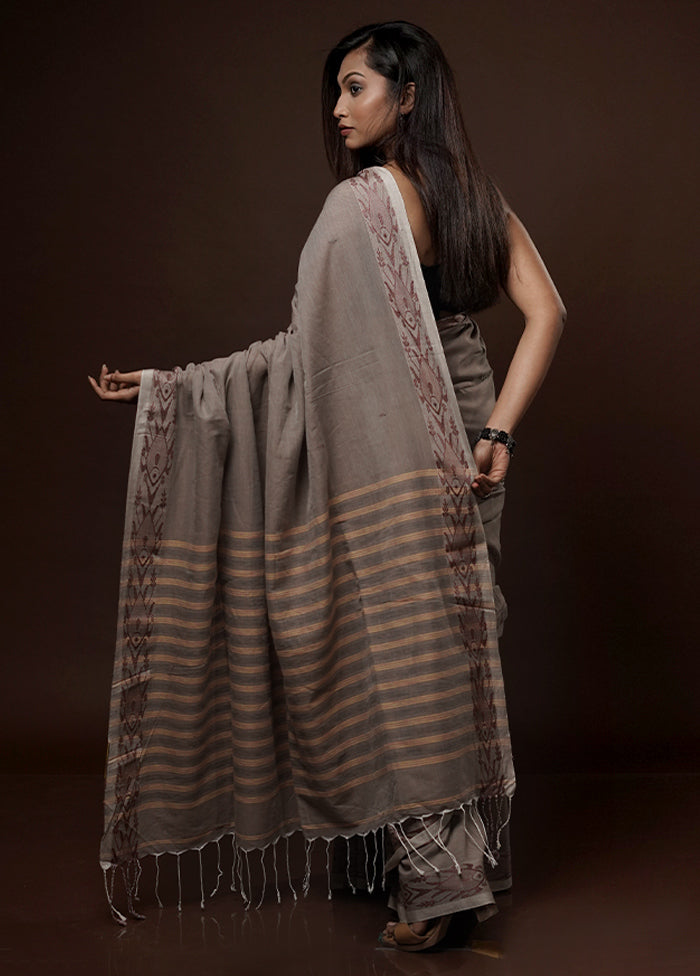 Grey Khadi Cotton Saree With Blouse Piece