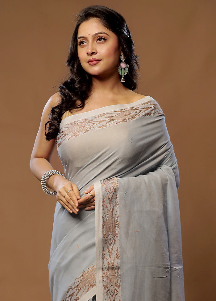 Blue Khadi Cotton Saree With Blouse Piece - Indian Silk House Agencies