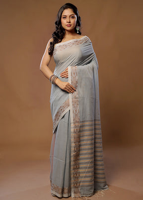 Blue Khadi Cotton Saree With Blouse Piece - Indian Silk House Agencies