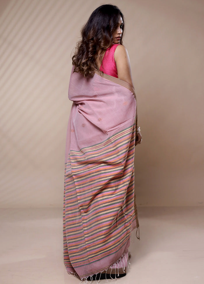 Pink Pure Khadi Cotton Saree Without Blouse Piece - Indian Silk House Agencies