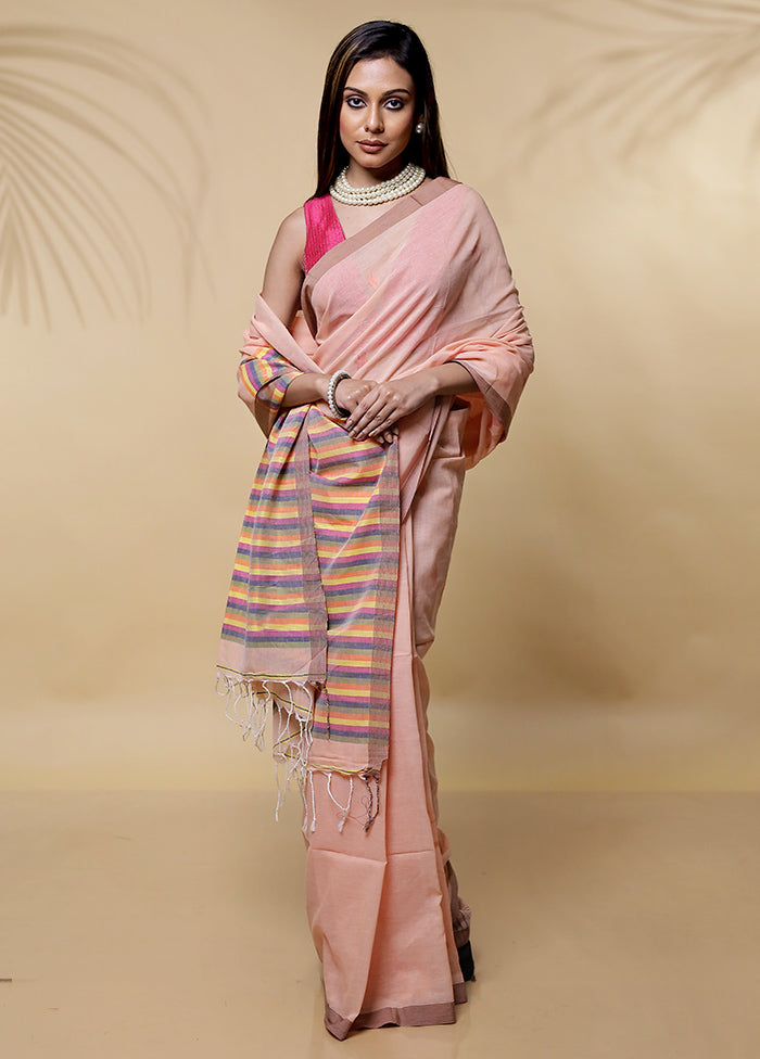 Pink Khadi Cotton Saree Without Blouse Piece - Indian Silk House Agencies