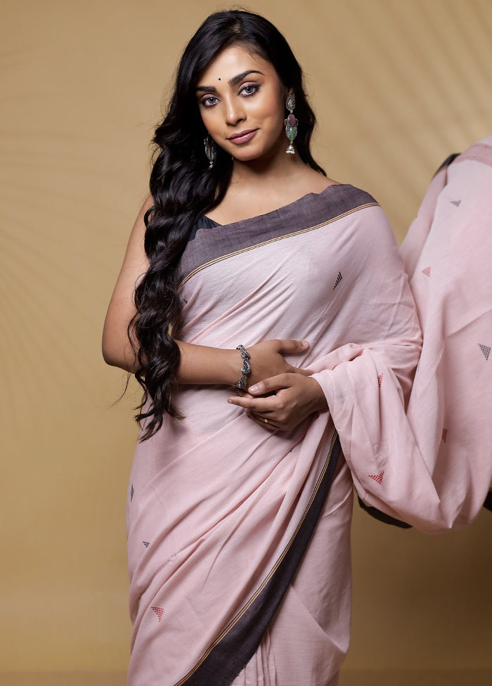 Pink Khadi Cotton Saree Without Blouse Piece - Indian Silk House Agencies