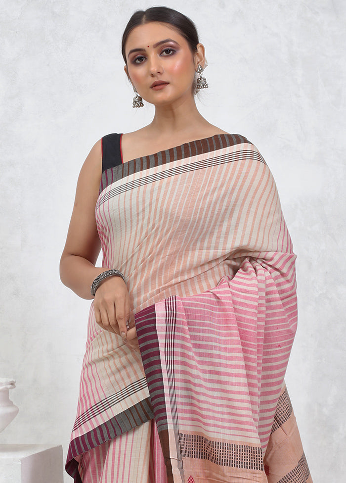 Cream Khadi Cotton Saree With Blouse Piece - Indian Silk House Agencies