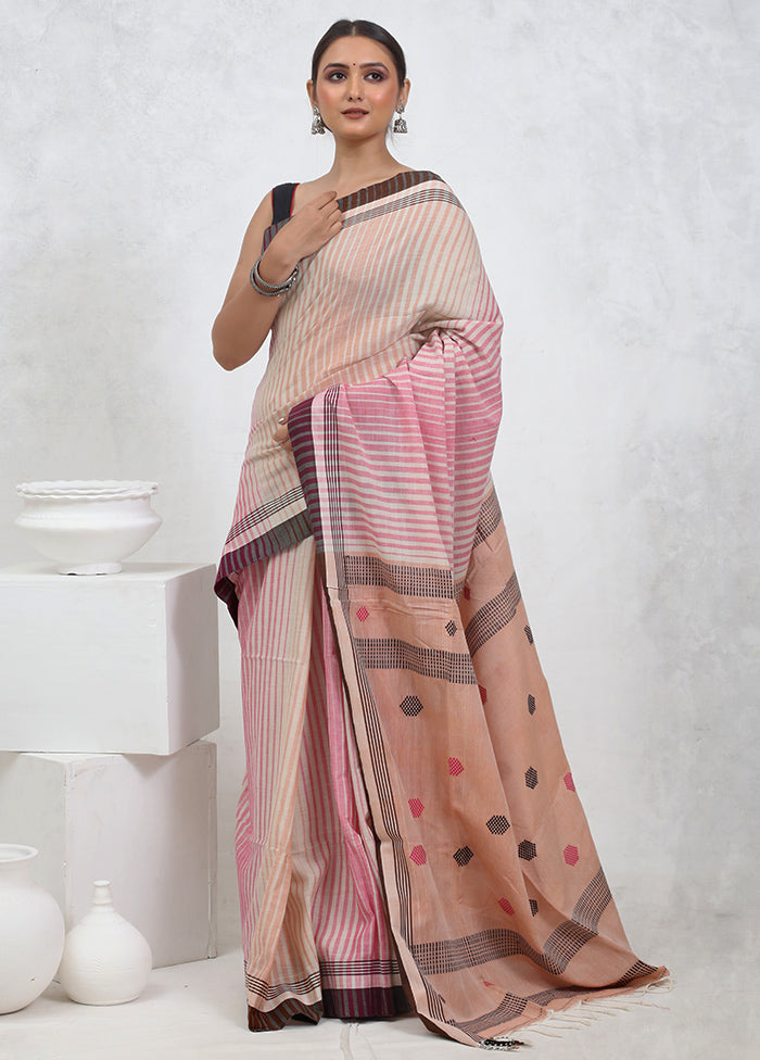 Cream Khadi Cotton Saree With Blouse Piece - Indian Silk House Agencies