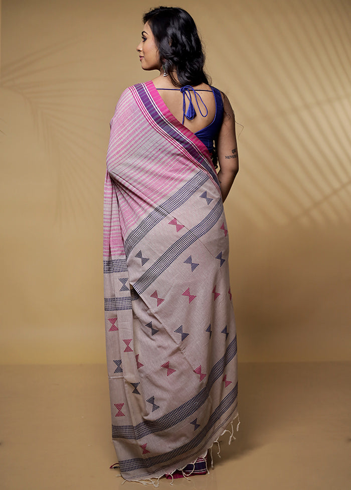 Cream Khadi Cotton Saree Without Blouse Piece - Indian Silk House Agencies