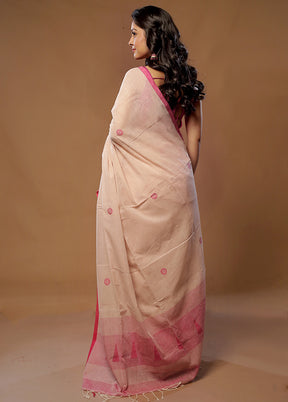 Cream Khadi Cotton Saree With Blouse Piece