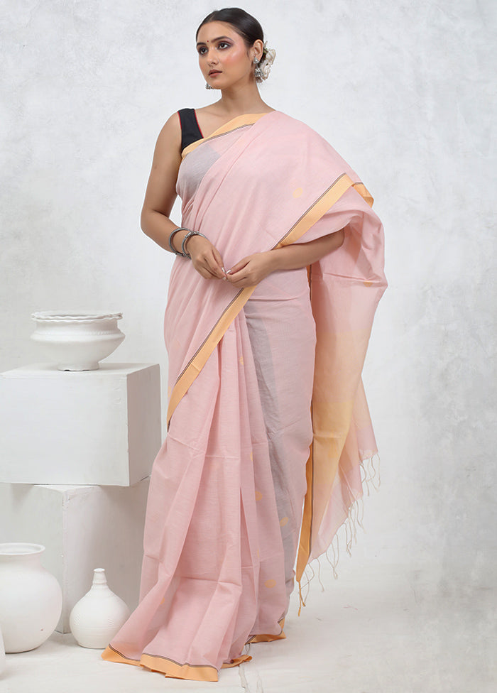 Pink Khadi Cotton Saree With Blouse Piece