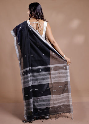 Black Khadi Cotton Saree With Blouse Piece - Indian Silk House Agencies