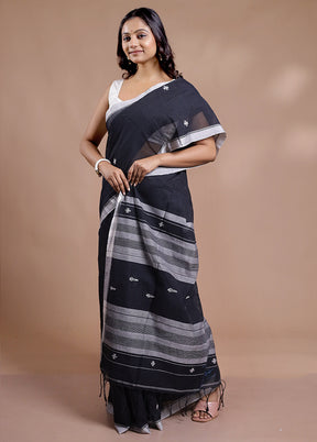 Black Khadi Cotton Saree With Blouse Piece - Indian Silk House Agencies