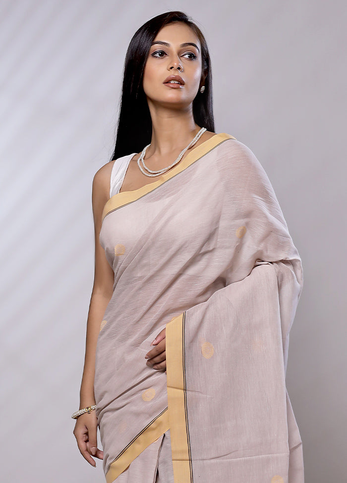 Cream Khaddi Banarasi Silk Saree With Blouse Piece